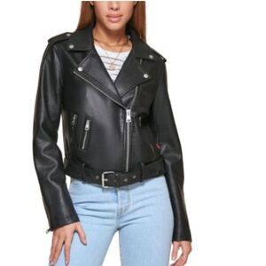 NWT Levi's  Faux Leather Belted Motorcycle Jacket - Black